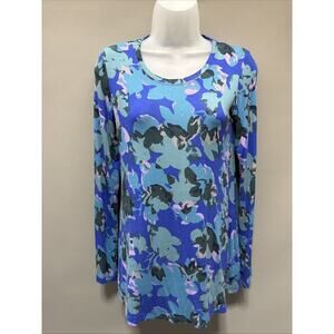 LOGO by Lori Goldstein Printed Knit Top with Long Sleeves Blue Print Tunic XXS